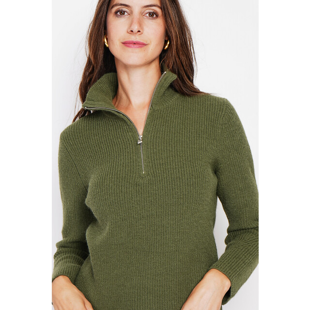 William de Faye Zipped sweater kaki WF2730_Khaki large