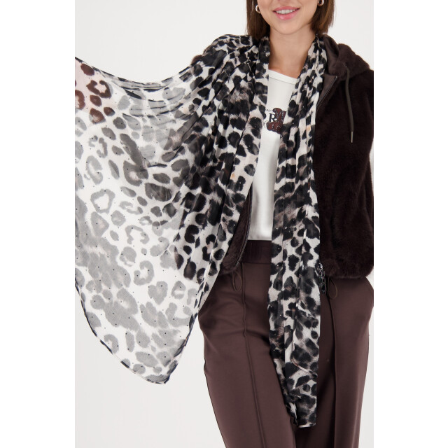 Monari  scarf with leopard print and rhinestones 809676 522 brownie pattern 06811.840.0127 large