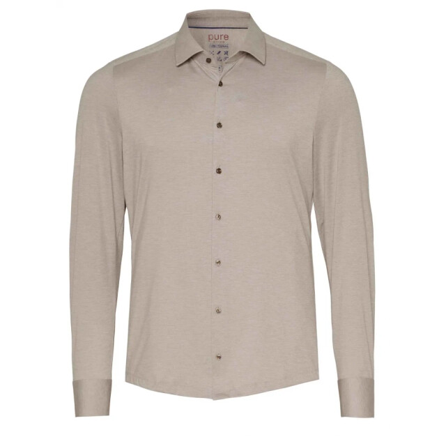 Pure 4030-21750 210 effen beige heren overhemd lange mouw 210 Effen Beige/4030-21750 large
