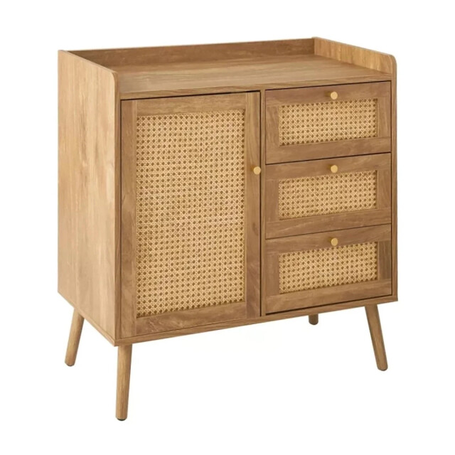 CaliCosy Commode met 1 deur en 3 lades, rotan fronten en houten poten, l80 cm palmo 3245912 large