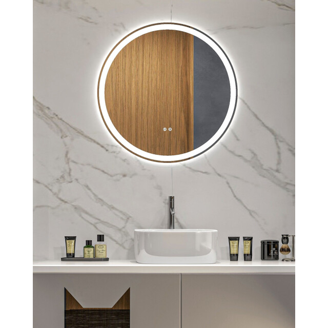 4goodz Ronde badkamerspiegel 60 cm led verlichting zilver 3079909 large