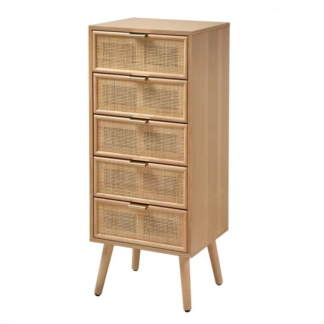 CaliCosy Ladekast met 5 lades en natuurlijke rotan voorkant l36,5 x h100,5 cm miya 2930095 large