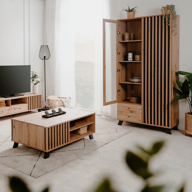 CaliCosy Vitrinekast 2 deuren en 2 laden eiken decor l92 cm lublin 2930695 large