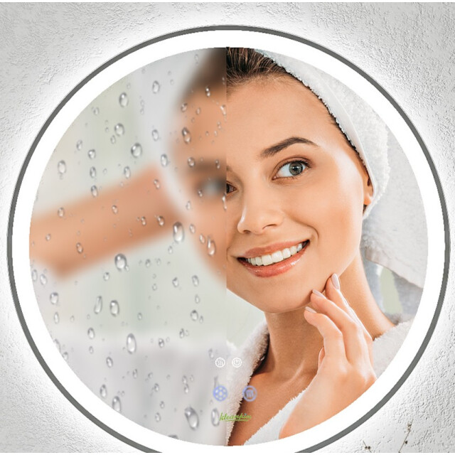 4goodz Ronde badkamerspiegel 60 cm led verlichting zilver 3079909 large