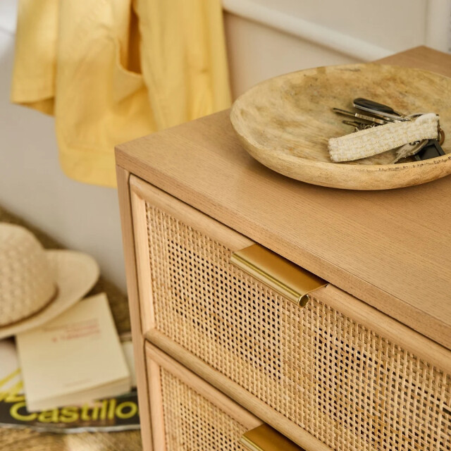 CaliCosy Ladekast met 5 lades en natuurlijke rotan voorkant l36,5 x h100,5 cm miya 2930095 large