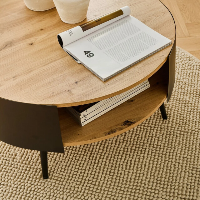 CaliCosy Table basse ronde 2 niveaux flancs métal noir 3042280 large