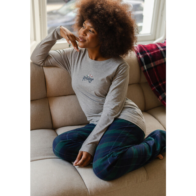 Happy Shorts Dames kerst pyjama set shirt + broek grijs/groen geruit HS-1202-HSW-25-6 large