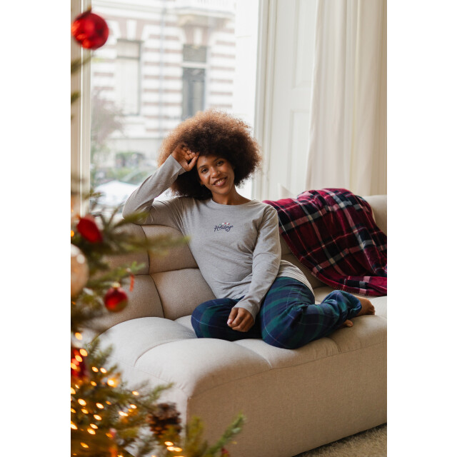 Happy Shorts Dames kerst pyjama set shirt + broek grijs/groen geruit HS-1202-HSW-25-6 large