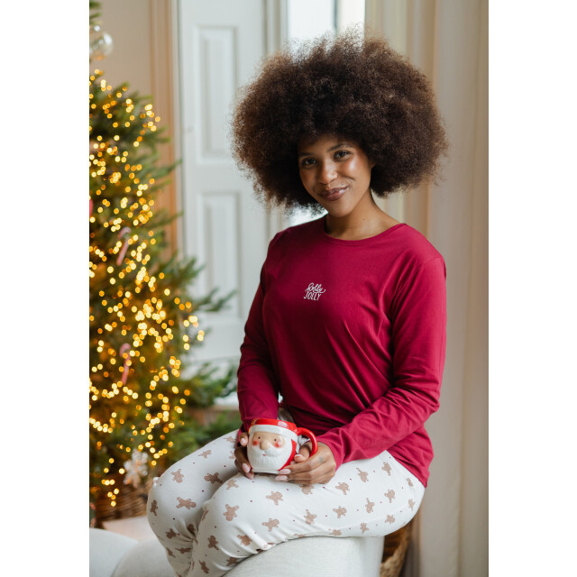 Happy Shorts Dames kerst pyjama set shirt + broek rood/wit gingerbread HS-1202-HSW-25-5 large