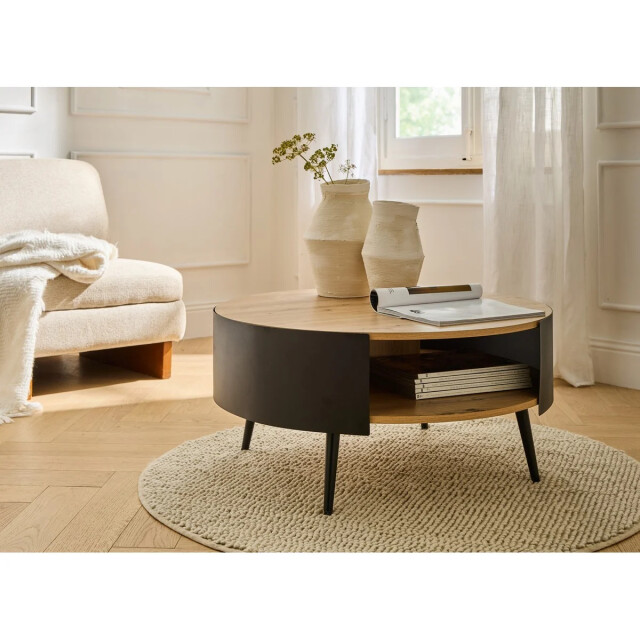 CaliCosy Table basse ronde 2 niveaux flancs métal noir 3042280 large