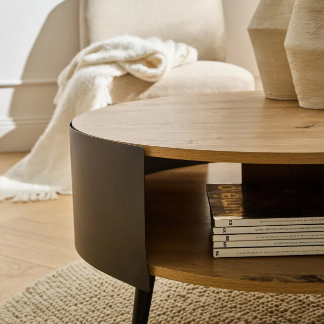 CaliCosy Table basse ronde 2 niveaux flancs métal noir 3042280 large