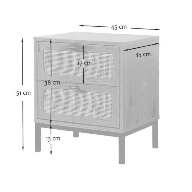 CaliCosy Nachtkastje met 2 laden en rieten kap l45 x p35 x h51cmh51cm jaya 2929852 large