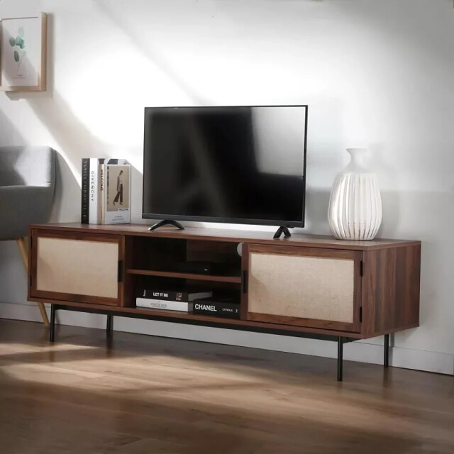 CaliCosy Tv-meubel in walnootdecor met fronten van echt stof l140 cm jetson 2991879 large