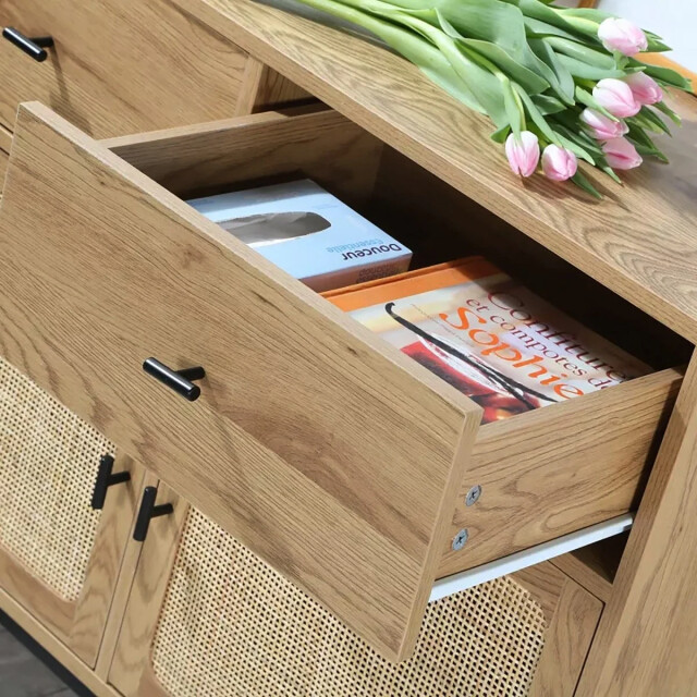 CaliCosy 2 deurs 2 lades ladekast met rotan caning l90cm 2929855 large