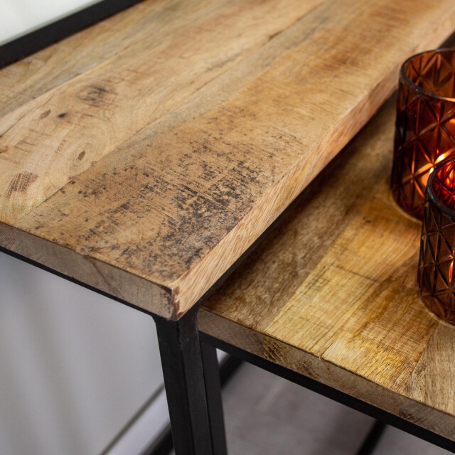 Furnilux Sidetable set van 2 mangohout zwart 3014673 large