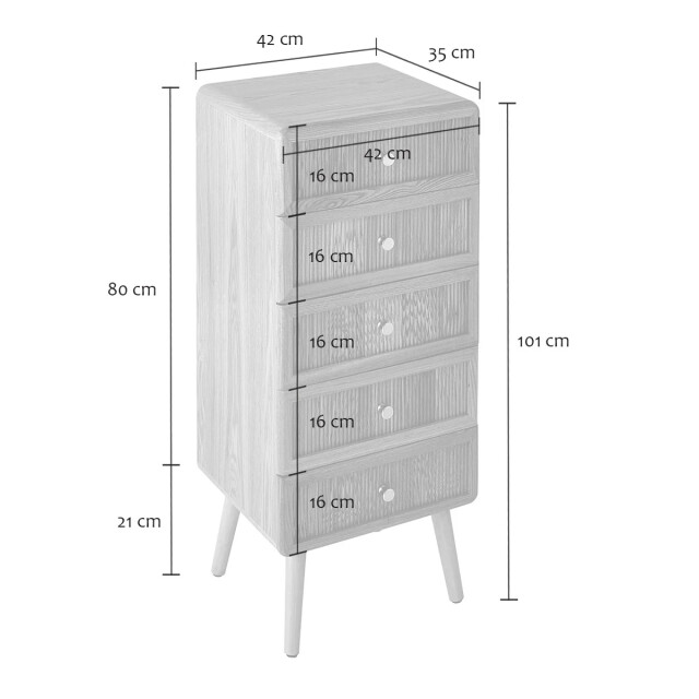 CaliCosy Ladekast met 5 lades en latten front h100 cm ava 3245910 large