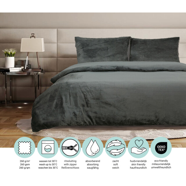 Phlox Dekbedovertrek flanel fleece lits jumeaux 240x220 cm + 2 kussenslopen - 3304541 large