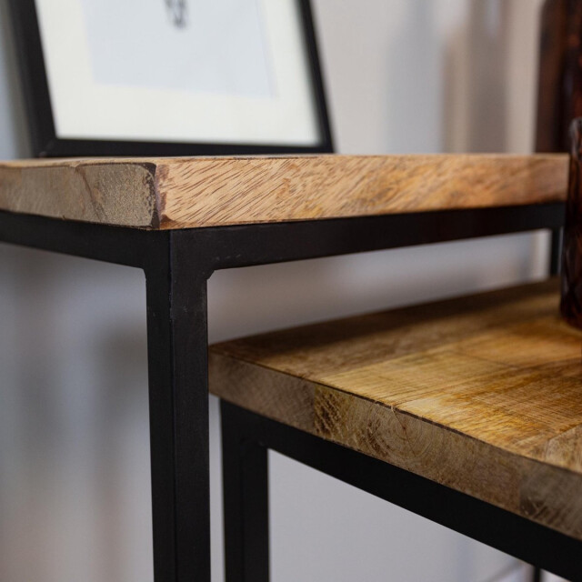 Furnilux Sidetable set van 2 mangohout zwart 3014673 large