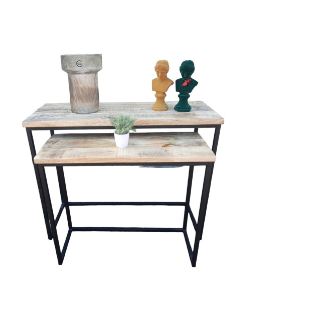 Furnilux Sidetable set van 2 mangohout zwart 3014673 large