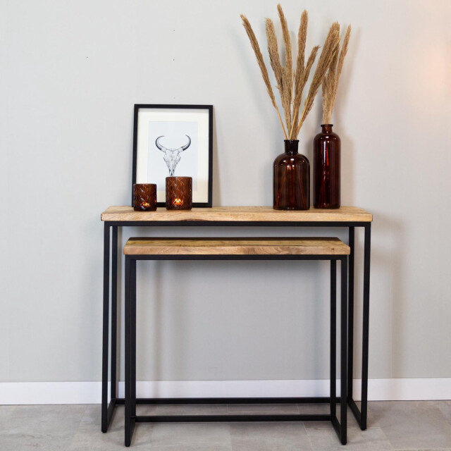 Furnilux Sidetable set van 2 mangohout zwart 3014673 large