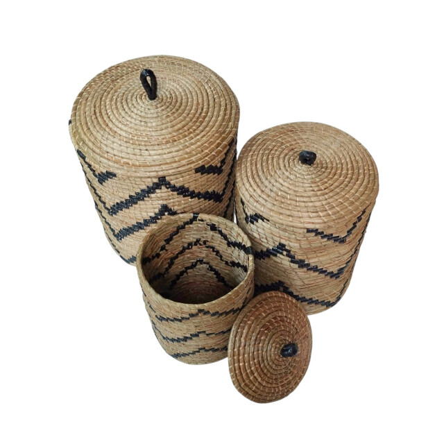 Furnilux handgevlochten opbergmanden set van 3 – natuurlijke wasmanden met 3190129 large