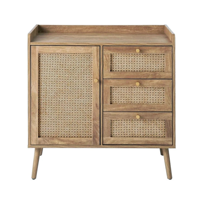 CaliCosy Commode met 1 deur en 3 lades, rotan fronten en houten poten, l80 cm palmo 3245912 large