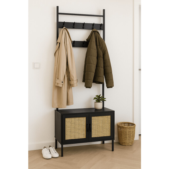 Furnilux Kapstok ambon – met opbergkast & haken – met rattan – 70x32x175 3048541 large