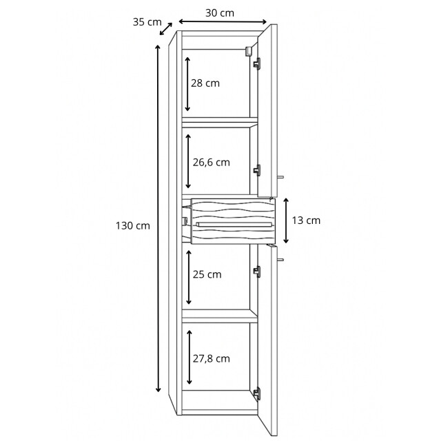 Badplaats Badkamerkast etna 30 x 35 x 130 cm - hangende kolomkast met 1 3180945 large
