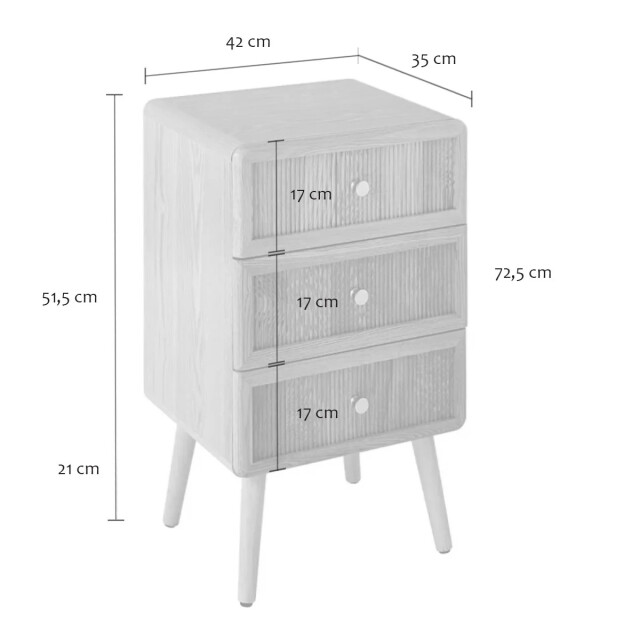 CaliCosy Nachtkastje met 3 lades en latten front h71 cm ava 3245907 large