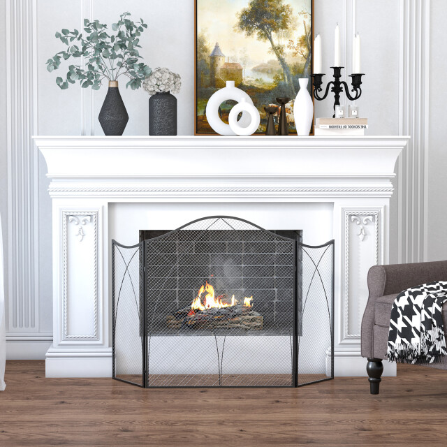 Homcom Haardscherm voor open haard opvouwbaar -126x2x76 cm - 3351697 large