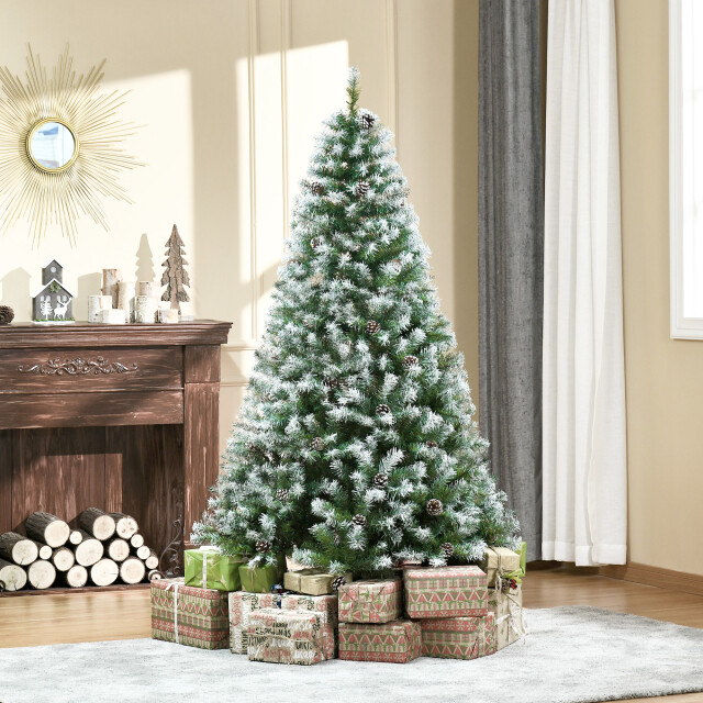 Homcom Kunstkerstboom 800 takken 61 dennenappels sneeuwtoppen- 180 cm 3287978 large