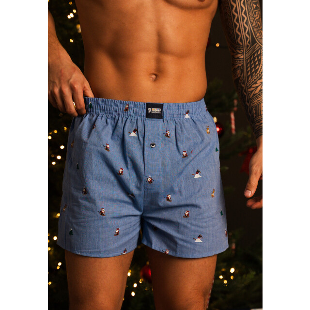 Happy Shorts Wijde kerst boxershort heren skiing santa lichtblauw HS-377 large