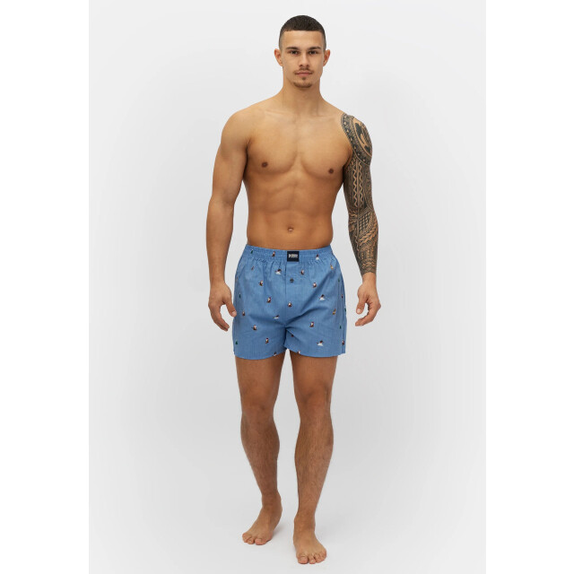 Happy Shorts Wijde kerst boxershort heren skiing santa lichtblauw HS-377 large