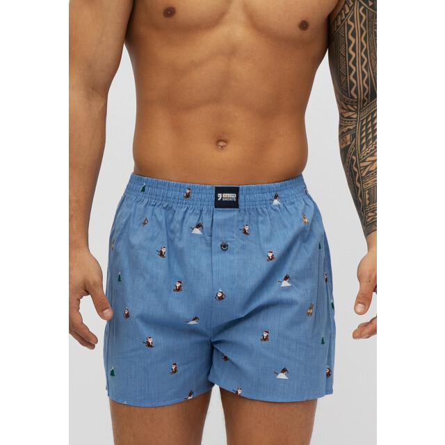 Happy Shorts Wijde kerst boxershort heren skiing santa lichtblauw HS-377 large