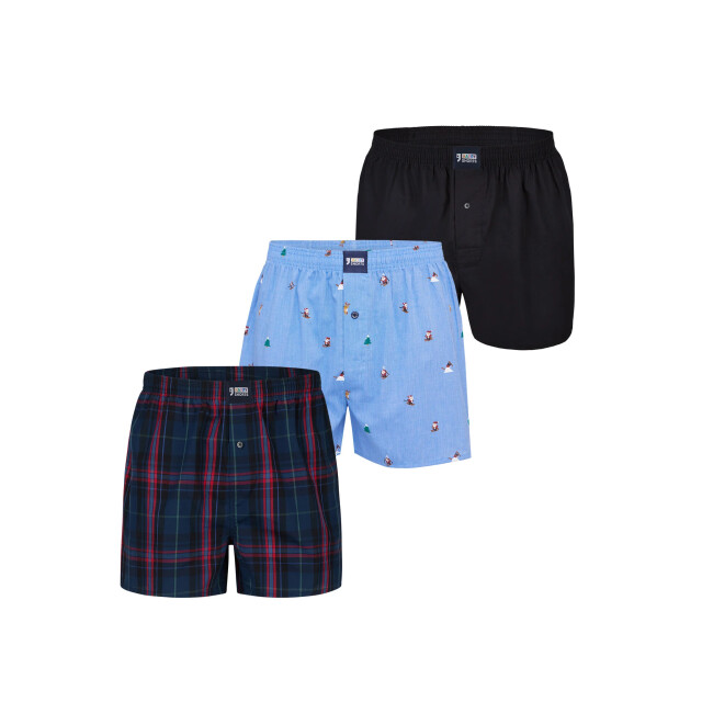 Happy Shorts Wijde boxershorts heren kerst 3-pack geruit/print/effen HS-377-3 large