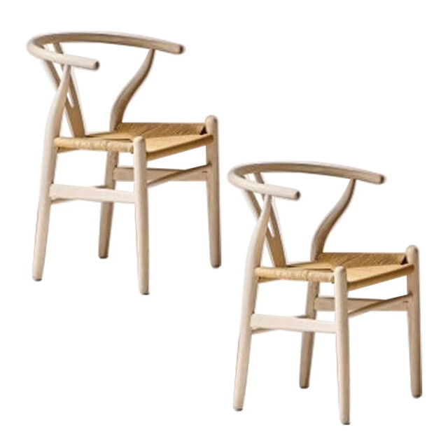 Signature Set van 2 eikenhouten stoelen met gebleekte afwerking en rieten zitting oslo 2929832 large