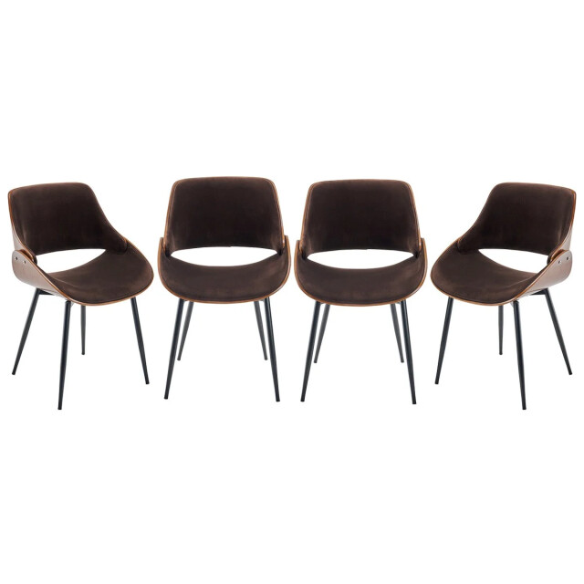 Signature Set van 4 stoelen met walnootafwerking en bruine fluwelen zitting mannix 2929606 large