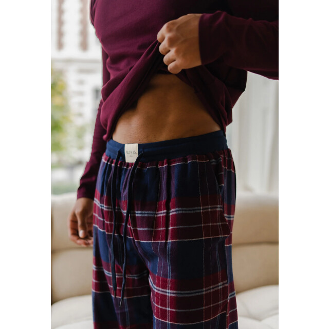 Phil & Co Lange heren pyjama set met flanellen pyjamabroek bordeaux rood/blauw PH-6144-02 large Phil & Co Lange heren pyjama set met flanellen pyjamabroek bordeaux rood/blauw PH-6144-02 large