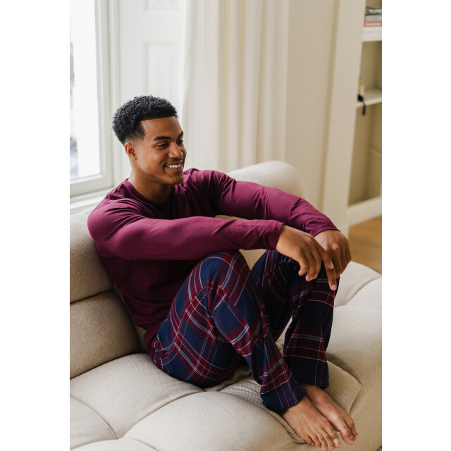Phil & Co Lange heren pyjama set met flanellen pyjamabroek bordeaux rood/blauw PH-6144-02 large Phil & Co Lange heren pyjama set met flanellen pyjamabroek bordeaux rood/blauw PH-6144-02 large