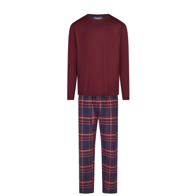Phil & Co Lange heren pyjama set met flanellen pyjamabroek bordeaux rood/blauw PH-6144-02 large Phil & Co Lange heren pyjama set met flanellen pyjamabroek bordeaux rood/blauw PH-6144-02 large