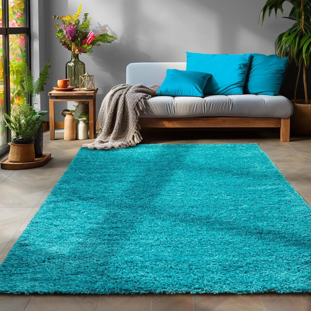 Muratap Basic shaggy vloerkleed turquoise hoogpolig- 120x170 cm 1128600 large