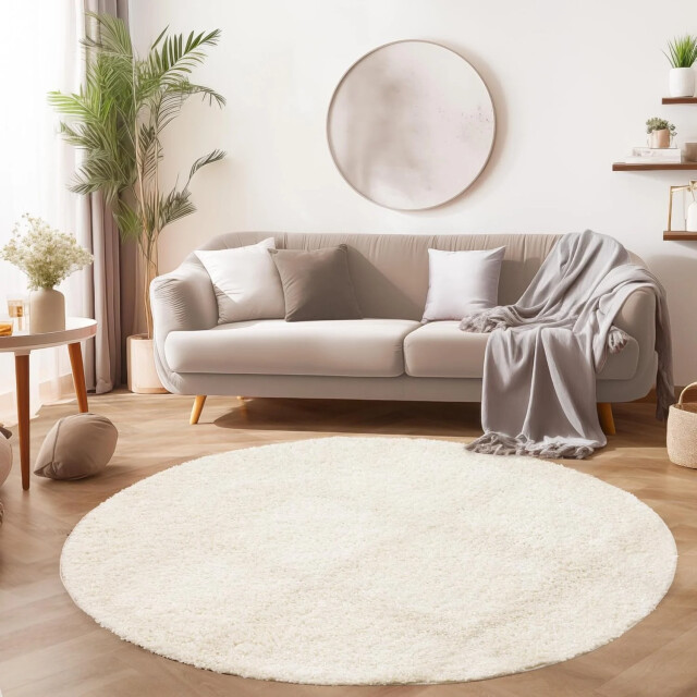 Muratap Basic rond shaggy vloerkleed creme hoogpolig- 160 cm rond 1128747 large