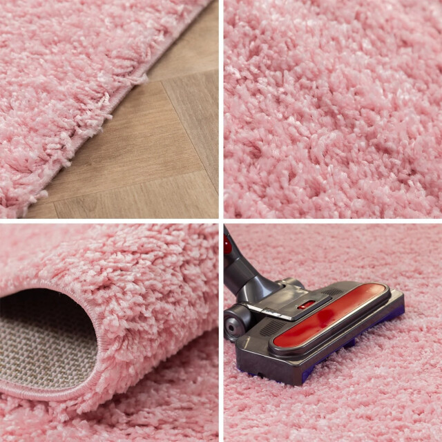 Muratap Basic rond shaggy vloerkleed roze hoogpolig- 160 cm rond 1128648 large