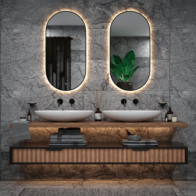 Mirlux Badkamerspiegel 100x50cm ovaal zwart frame 3274079 large