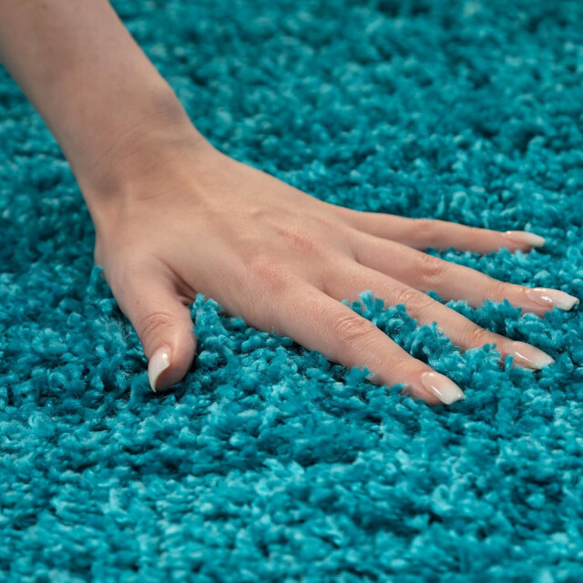 Muratap Basic rond shaggy vloerkleed turquoise hoogpolig- 200 cm rond 1128591 large