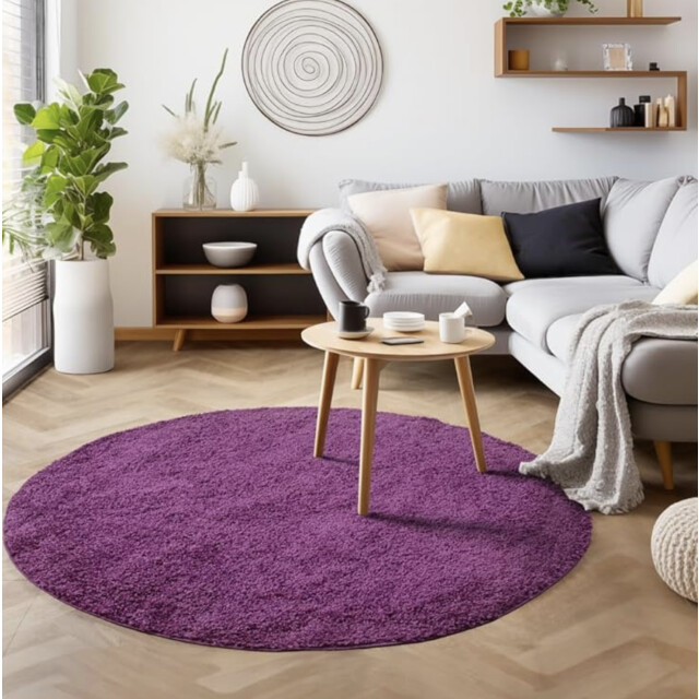 Muratap Basic rond shaggy vloerkleed paars hoogpolig- 160 cm rond 1128691 large