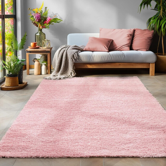 Muratap Basic shaggy vloerkleed roze hoogpolig- 140x200 cm 1128655 large