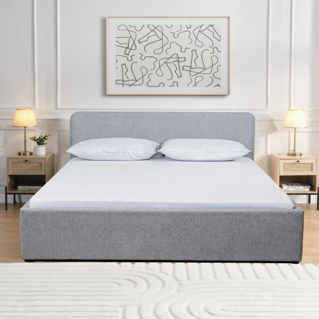 CaliCosy Opbergbed 140x190 cm met hoofdbord bekleed met grijze stof livy 2979228 large