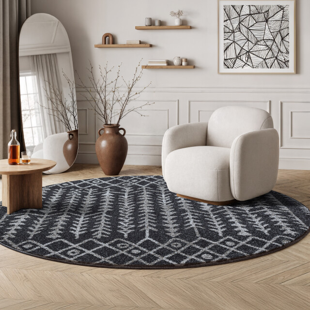 Muratap Rond boho vintage kelim | laagpolig vloerkleed | modern tapijt | woonkamer, 3360587 large