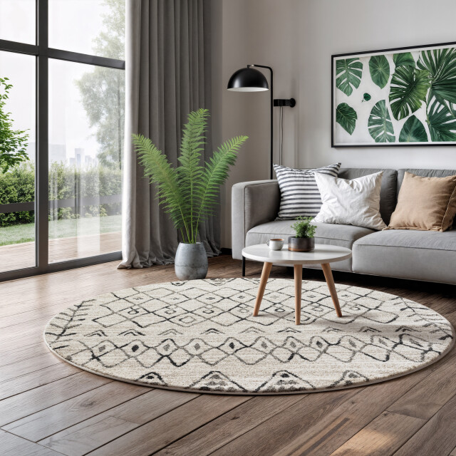 Muratap Rond boho vintage | laagpolig vloerkleed | modern tapijt | woonkamer, slaapkamer 3360899 large